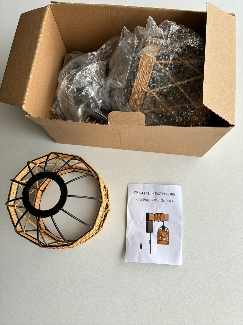 Woven Rattan Cage Accent Lantern - Natural Brown